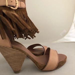 Vicini Tapeet suede pumps w/ tasseled ankle wraps